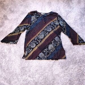 Vintage Avenue Bohemian Witch Multicolor Paisley 3/4 Sleeve Semi Sheer Top Sz L